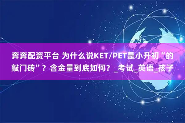 奔奔配资平台 为什么说KET/PET是小升初“的敲门砖”？含金量到底如何？_考试_英语_孩子
