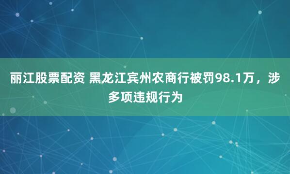 丽江股票配资 黑龙江宾州农商行被罚98.1万，涉多项违规行为